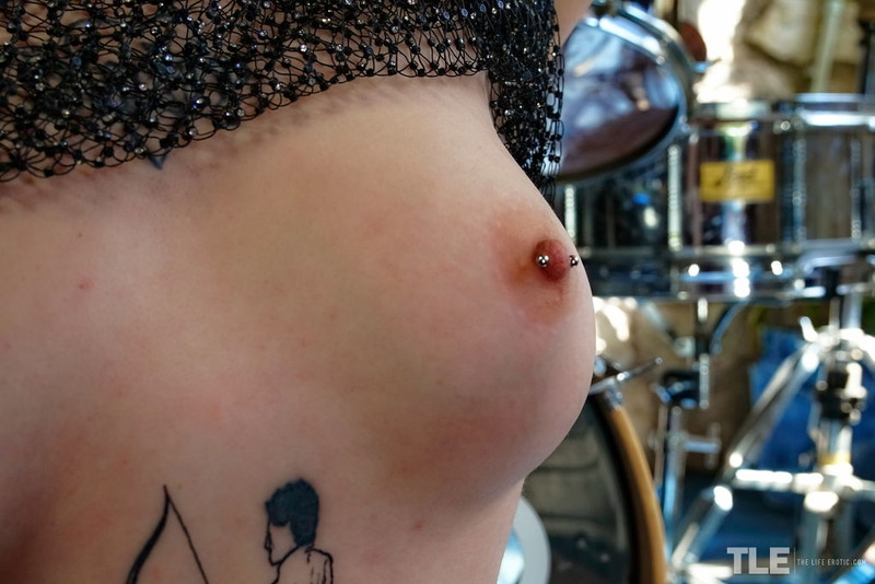 Busty Jazmin Posing With Drums-14